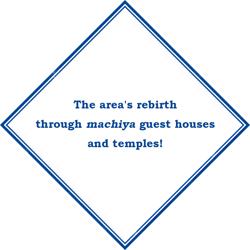The area's rebirth through machiya guest houses and temples!